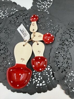 Market Square Mushroom Measuring Spoons Ceramic Red Polka Dot Kitchen Set